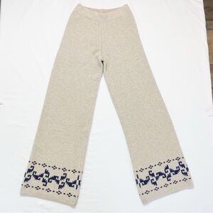 Princess Polly Alpine Knit Pants Cream / Blue Wide Leg Sweater Lounge New Sz 4
